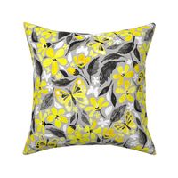 Buttercup Yellow and Silver Grey Watercolor Floral with Butterflies