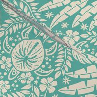 Hawaiian Damask | Large Scale | Tropical Aqua Pineapple