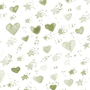 Khaki watercolor sweet strars and hearst for nice modern nursery kids baby - painted lovely pattern a077 -6