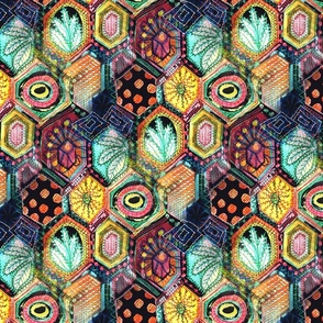 Contemporary Granny Chic boho embroidery stich geometric hexagon