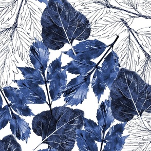 Indigo blue Burdock and Dahlia Leaves coordinate for BLOOMING MARVELOUS