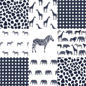 safari quilt custom navy zebra grid  fabric