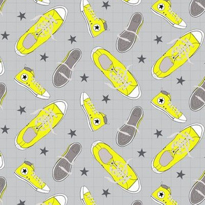 Yellow and Gray Sneakers-With-Stars