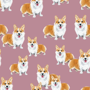 Happy Corgis on Dusty Rose - Large Scale