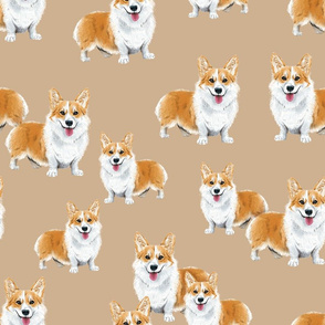 Happy Corgis on Tan - Large Scale