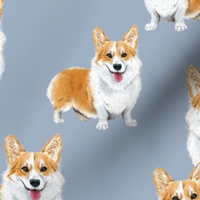 Happy Corgis on Blue - Large Scale