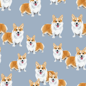 Happy Corgis on Blue - Large Scale