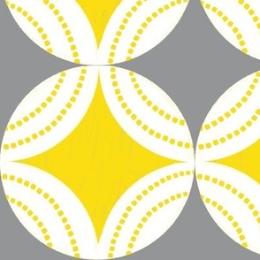 Minimalist Midcentury Modern Geometric Medallions in Grey and Yellow - Large