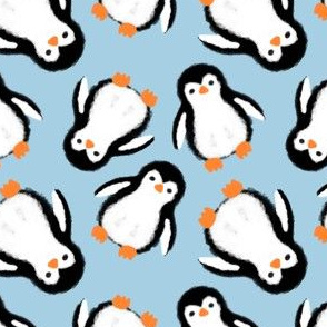 Chubby penguins on blue background 