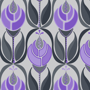 Big Purple (Violet) Mod flowers with Patterning - Reimagined Damask