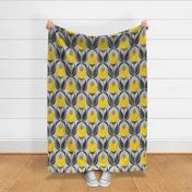 Big Yellow Mod flowers with Patterning - Reimagined Damask