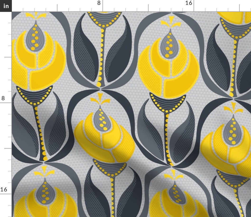 Big Yellow Mod flowers with Patterning - Reimagined Damask