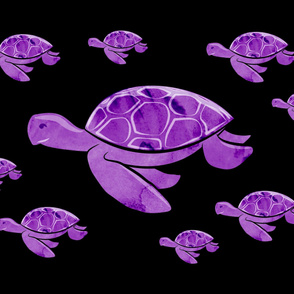 sea turtle - purple black - 54" panel - C21