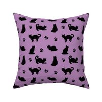 Purple and Black Cats and Paw Prints