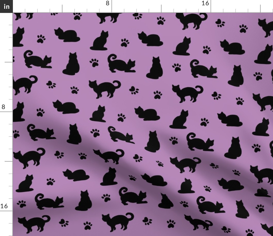 Purple and Black Cats and Paw Prints