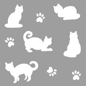 Grey and White Cats and Paw Prints