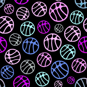 Basketball Ball Pattern Pink and Mint on Black