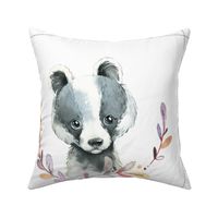 18” Nature Trails Badger Painted Wreath Pillow Front with dotted cutting lines