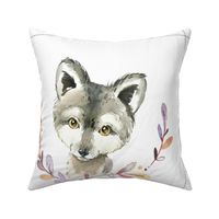 18” Nature Trails Wolf Painted Wreath Pillow Front with dotted cutting lines