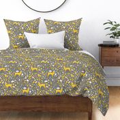 Medium Woodland Forest Animals Deer Trees Floral Gray Yellow