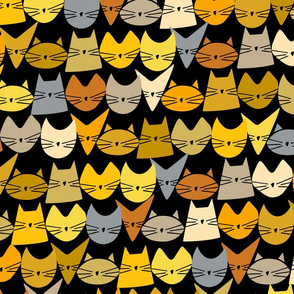 cats - jelly cats shades of yellow on black - hand-drawn cats
