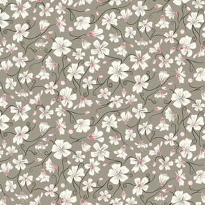 Ditsy White Flowers - Gray and Pink