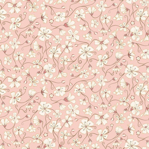 Ditsy White Flowers - Light Pink and Brown