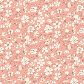 Ditsy White Flowers - Pink and Brown