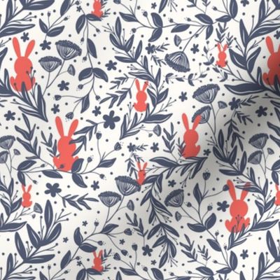 Hide-n-Seek Rabbits and Bunny in Florals Orange and Blue