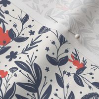 Hide-n-Seek Rabbits and Bunny in Florals Orange and Blue