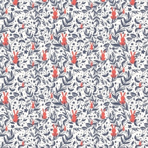 Hide-n-Seek Rabbits and Bunny in Florals Orange and Blue