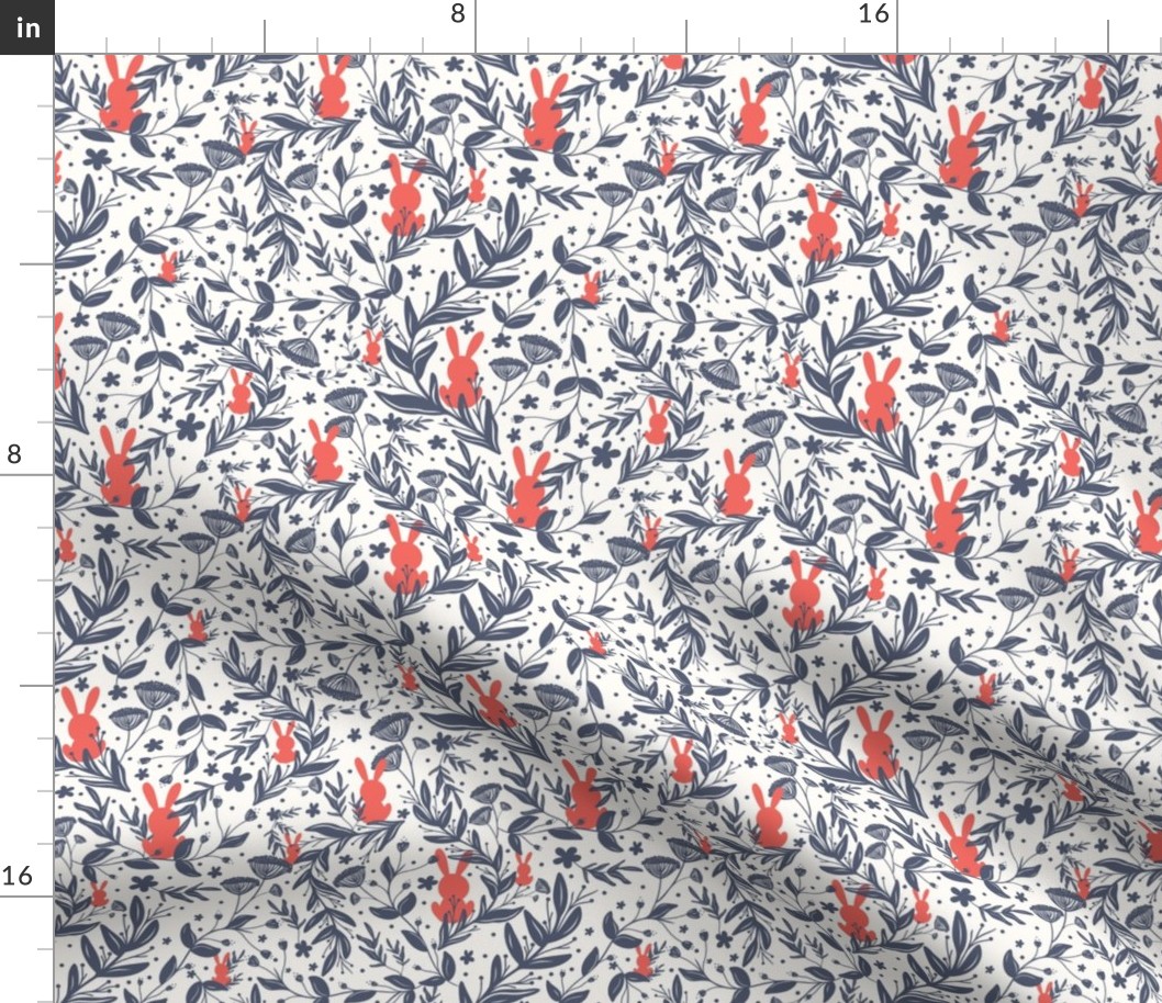 Hide-n-Seek Rabbits and Bunny in Florals Orange and Blue