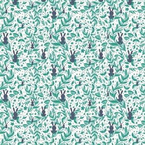 Hide-n-Seek Rabbits and Bunny in Florals Blue and Green