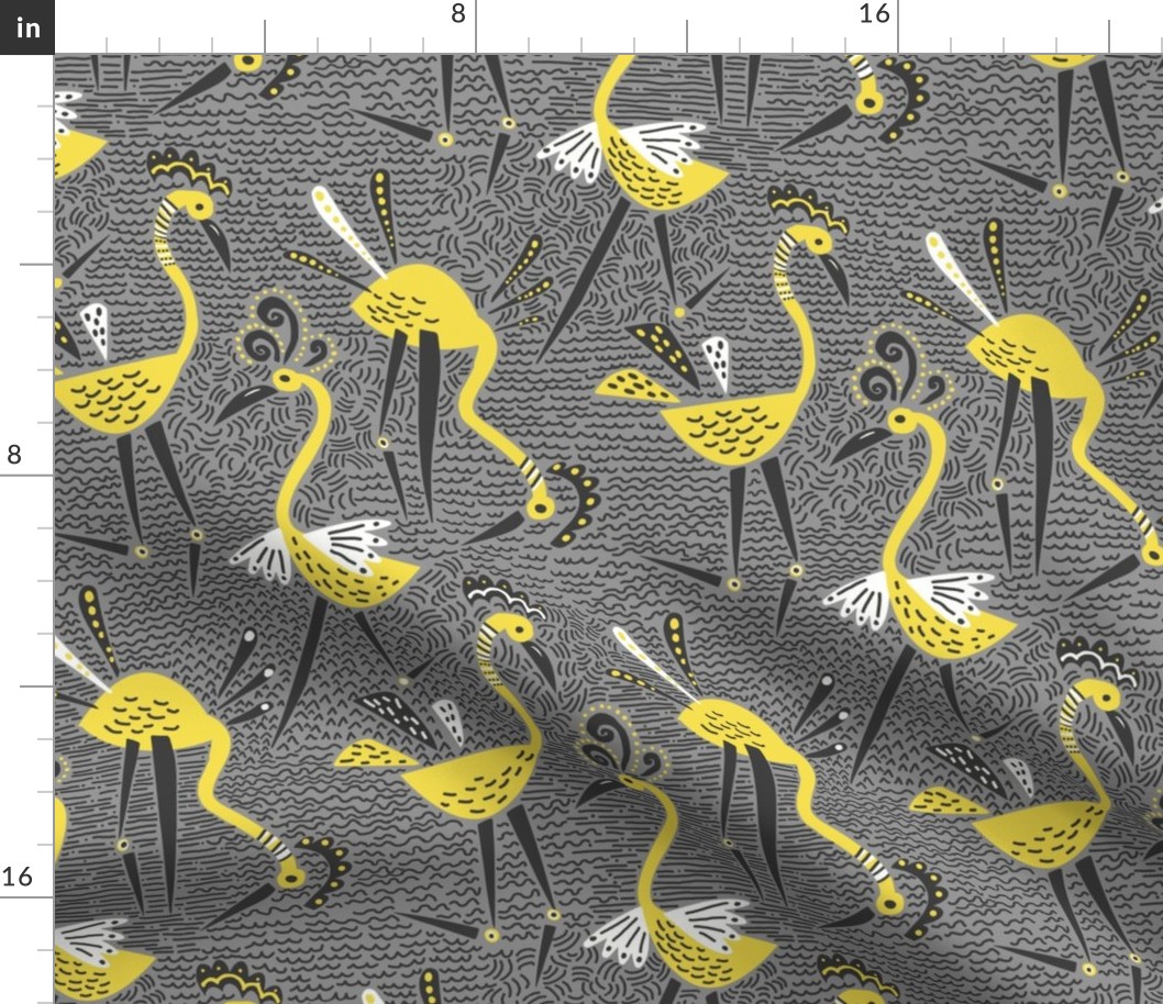Happy Cranes- Yellow & Gray 