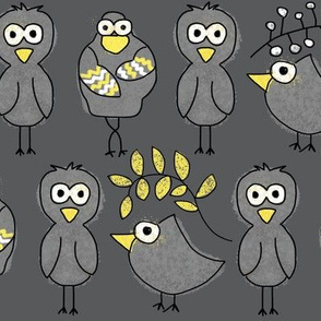  Birds in Mittens Medium // Inspired by Bernie // Gray Yellow Pattern