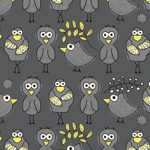  Birds in Mittens Small // Inspired by Bernie // Gray Yellow Pattern