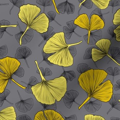 Ginkgo Leaves Grey & Yellow