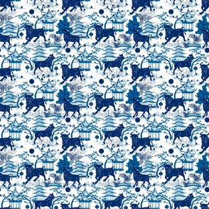 Year of the Metal Ox Toile Chinoiserie- Lunar New Year- Japanese Pagoda- Blue on White- Small Scale