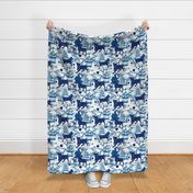 Year of the Metal Ox Toile Chinoiserie- Lunar New Year- Japanese Pagoda- Blue on White- Large Scale