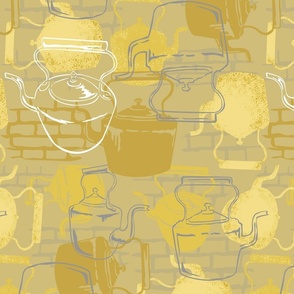 Victorian tea kettles mustard grey