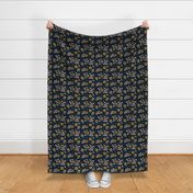 Summer sunflowers and daisies flower garden boho leaves and blossom nursery design navy blue pale blush yellow