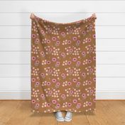 Summer sunflowers and daisies flower garden boho leaves and blossom nursery design cinnamon peach pink LARGE wallpaper