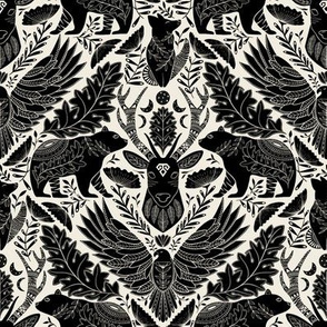 Wildlife 8 Inches fabric, 12 inches wallpaper, bear dear eagle fox, black beige