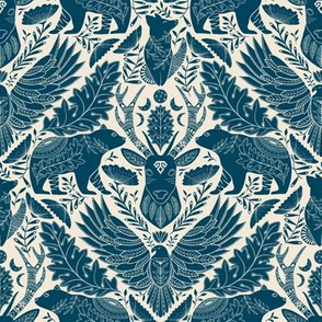 Wildlife 8 Inches fabric, 12 inches wallpaper, bear dear eagle fox, blue