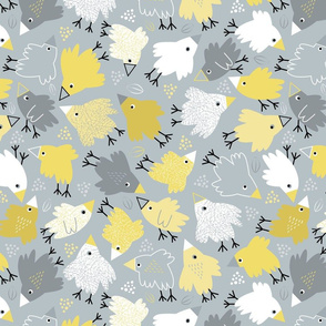 yellow and gray birds