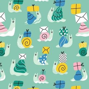 Cute cartoon snail mail pattern, small scale