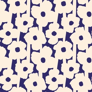 Poppies Flowers Bold Abstract Geometric  Cream on Navy Large
