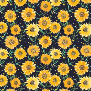 Sunflowers watercolor Yellow Black Small