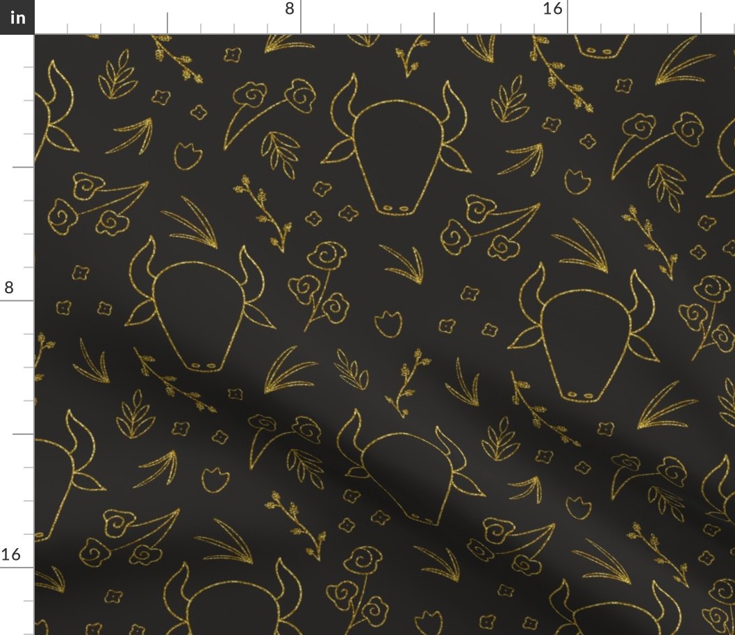 Floral CNY Ox - Black and Gold