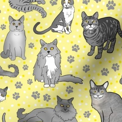 2" - 3" Gray Cats on Sunny Yellow by BigBlackDogStudio